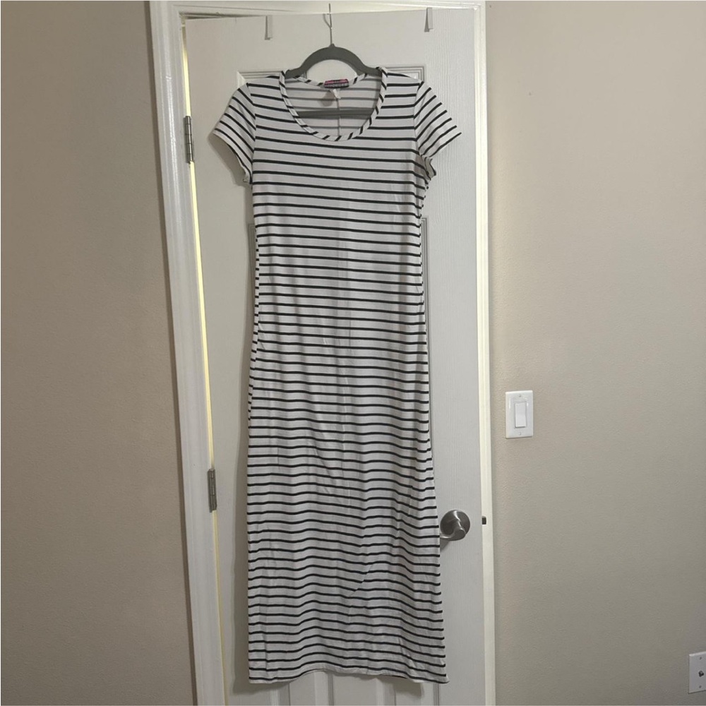 Discreet Black and White Striped Maxi Dress